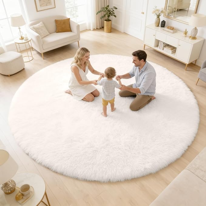 Ivory round bedroom rug