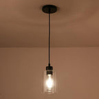 Modern Black Farmhouse Clear Glass Cylinder Pendant Light Fixture,Island Lights for Kitchen,Mini Pendant Lighting for Kitchen Island Decor - 4.75 Inch Shade, 2-58 Inch Cord(1 Pack)