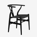 Wishbone Chair, Solid Wood Armrest Woven Seat Chair, Kitchen & Dining Chair, Wishbone Y Black Chairs - Set of 1 (Ash Wood - Black)