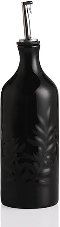 Sweejar Ceramic Olive Oil Dispenser Bottle, 20 Oz Relief Opaque Oil Cruet Protects Oil To Reduce Oxidation, Suitable for Storage Oil, Vinegar, Soy Sauce, Coffee Syrup, Liquids, Set of 1 (Black)