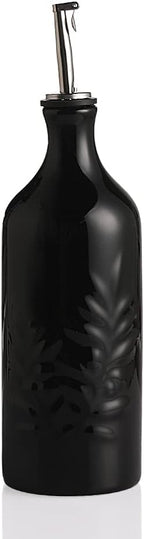 Sweejar Ceramic Olive Oil Dispenser Bottle, 20 Oz Relief Opaque Oil Cruet Protects Oil To Reduce Oxidation, Suitable for Storage Oil, Vinegar, Soy Sauce, Coffee Syrup, Liquids, Set of 1 (Black)