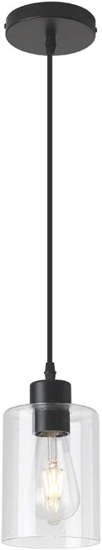 Modern Black Farmhouse Clear Glass Cylinder Pendant Light Fixture,Island Lights for Kitchen,Mini Pendant Lighting for Kitchen Island Decor - 4.75 Inch Shade, 2-58 Inch Cord(1 Pack)