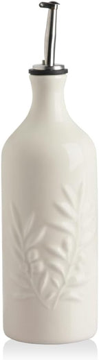 Sweejar Ceramic Olive Oil Dispenser Bottle, 20 Oz Relief Opaque Oil Cruet Protects Oil To Reduce Oxidation, Suitable for Storage Oil, Vinegar, Soy Sauce, Coffee Syrup, Liquids, Set of 1 (Beige)