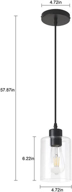 Modern Black Farmhouse Clear Glass Cylinder Pendant Light Fixture,Island Lights for Kitchen,Mini Pendant Lighting for Kitchen Island Decor - 4.75 Inch Shade, 2-58 Inch Cord(1 Pack)