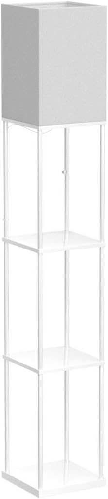SUNMORY Shelf Floor Lamp with 3-Way Dimmable LED Bulb, Modern Square Standing Lamp with Shelves and White Shade, Corner Display Bookshelf Lamp for Living Room and Bedroom(White)