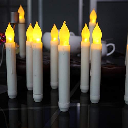 Pack of 24 Flameless Taper LED Candles - Battery Operated Flickering Ivory - Perfect for Wedding, Christmas, Parties - 6.5 Inch - White Plastic