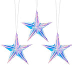 12 Inch Diameter Iridescent Ornament Star Hanging Decorations, Clear Foil Decorative Folding Decor, Rainbow Shine Party Ornaments for Bridal Shower Wedding Birthday Frozen Theme Party Decorations