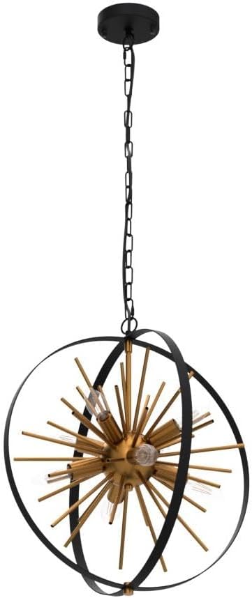 17.72'' Black Gold 8-Light Globe Sputnik Chandelier Modern Industrial Adjustable Hanging Ceiling Firework Pendant Light Fixture for Entryway Stairway Kitchen Dining Living Room Hallway