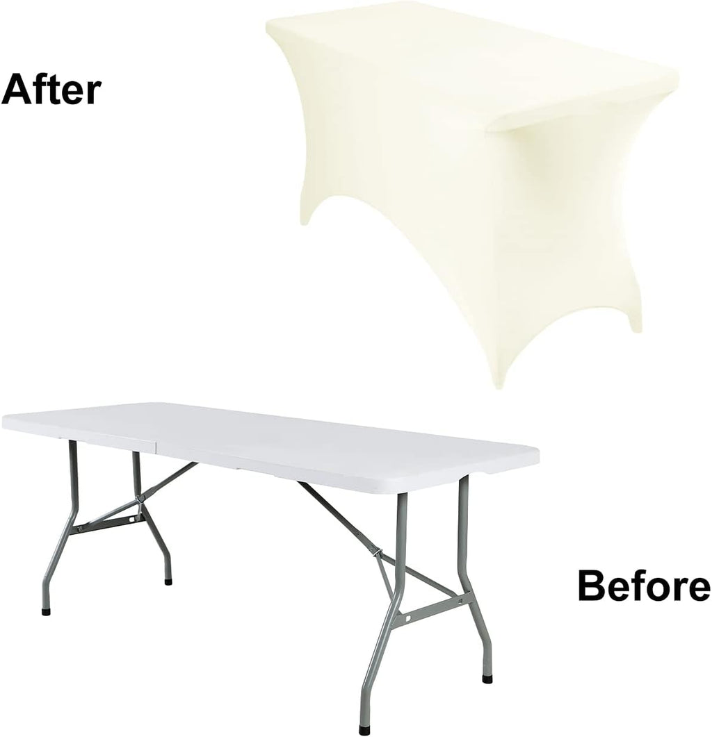 2Pack Spandex Waterproof Table Covers 4ft，Spandex 4ft Waterproof Table Cover for Party,Wedding, Banquet, and Events(Ivory)