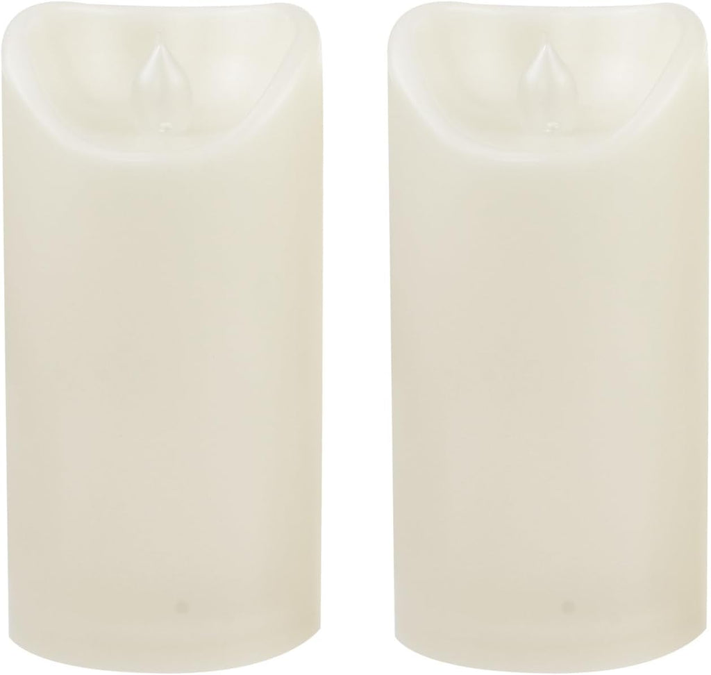 Waterproof Outdoor Battery Operated Flameless Candles with Auto Timer Flickering Plastic Resin Electric LED Pillar Lights for Lantern Patio Garden Wedding Party Decorations 3x6 Inches Ivory 2 Pack