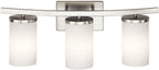 Kichler Crosby 23" Vanity Light in Chrome, 3-Light Contemporary Bathroom Light with Satin Etched Cased Opal Glass, (23" L x 8.75" H), 45497CH