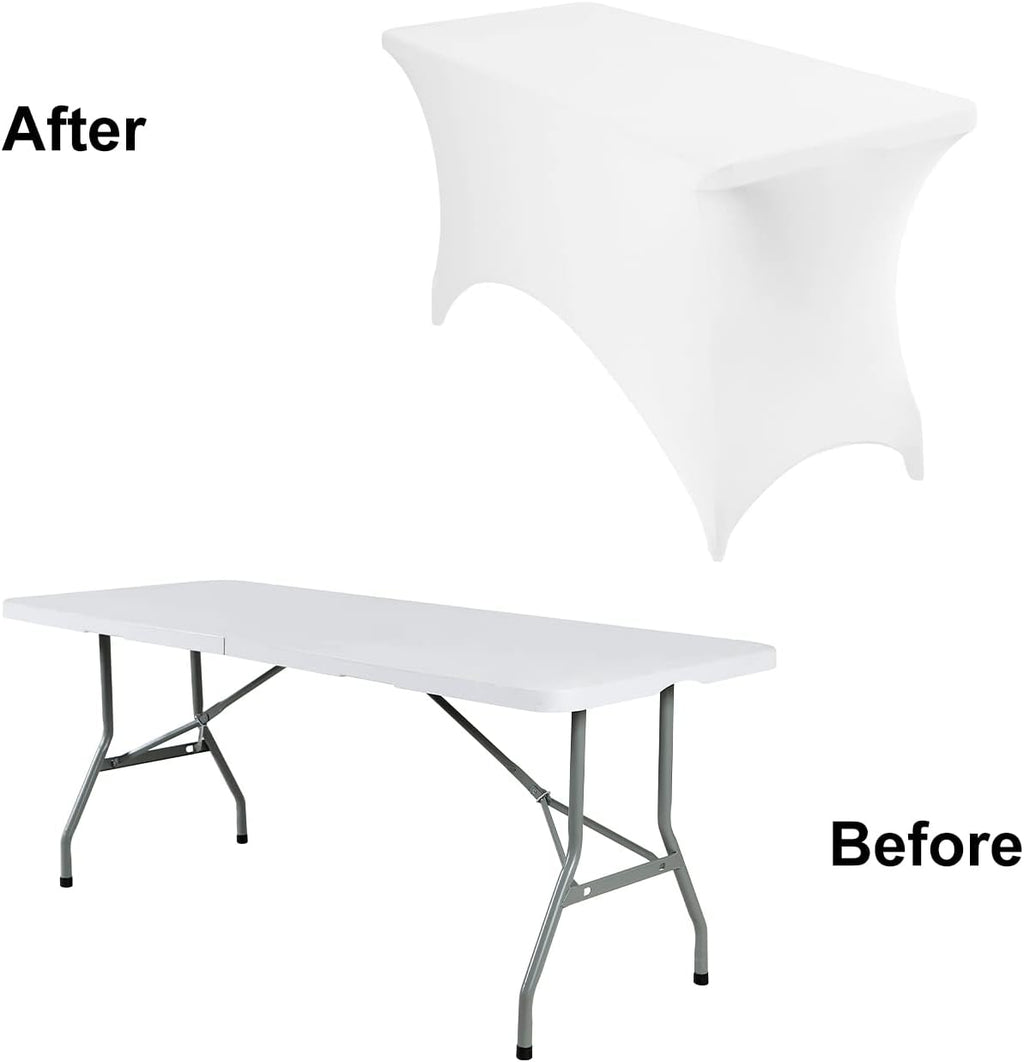 2Pack Spandex Waterproof Table Covers 4ft，Spandex 4ft Waterproof Table Cover for Party,Wedding, Banquet, and Events(White)