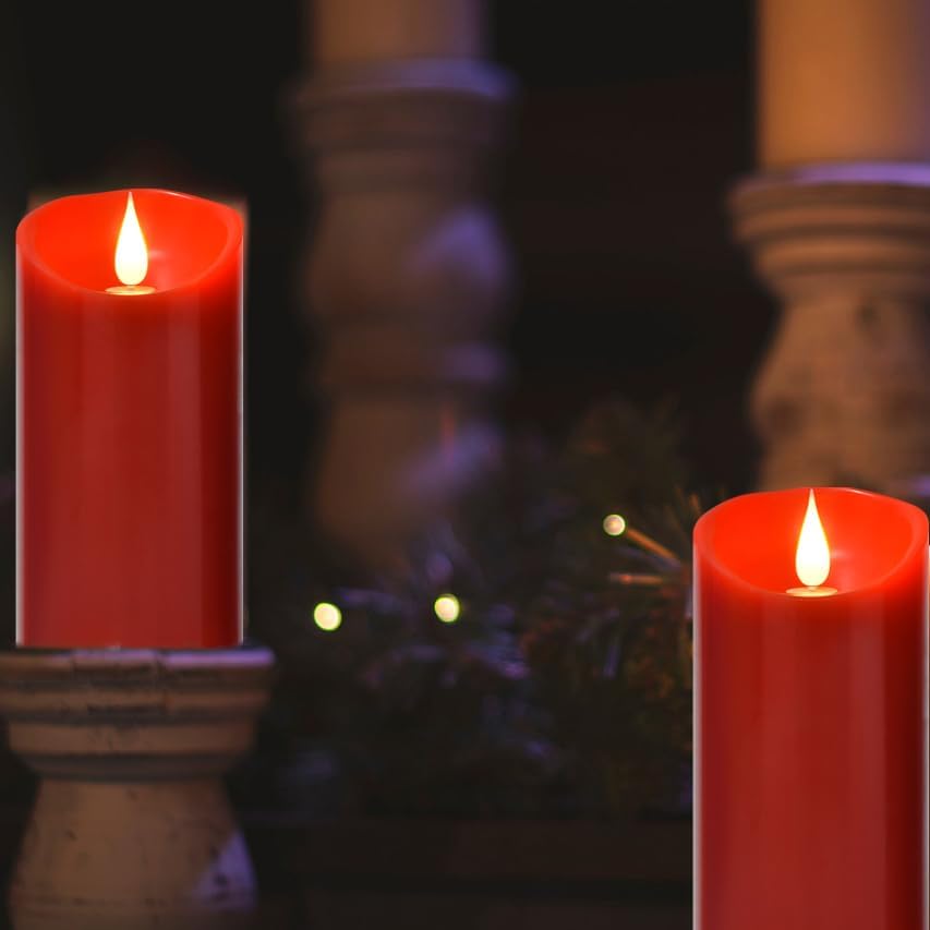 Flameless Battery Operated LED Candles 3D Wick with10key Button Remote Control 24-Hour Timer Set of 2 Electric Flickering Pillar Real Wax，Wedding, Party, Home Decoration