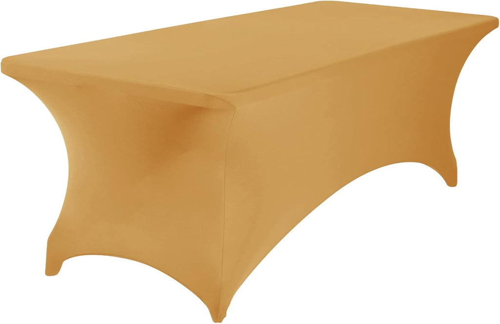 2Pack Spandex Waterproof Table Covers 8ft，Spandex 8ft Waterproof Table Cover for Party,Wedding, Banquet, and Events(Gold)