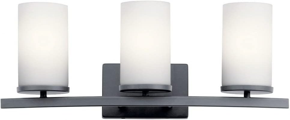 Kichler Crosby 23" Vanity Light in Chrome, 3-Light Contemporary Bathroom Light with Satin Etched Cased Opal Glass, (23" L x 8.75" H), 45497CH