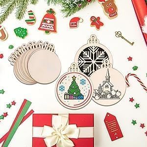 4" 100PCS Christmas Wooden Ornaments Unfinished, DIY Christmas Crafts for Kids Wood Slices DIY Crafts Supplies for Girls Adults, Christmas Ornaments Holiday Decoration