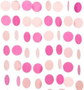 WEVEN Pink Paper Garland Circle Dots Party Garland Streamer Backdrop Hanging Decorations, 2.5" in Diameter, 20 Feet in Total