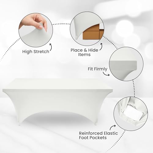 Utopia Kitchen 8FT Spandex Tablecloth [1 Pack, White] 200 GSM Stretch, Fitted, Washable and Wrinkle Resistant Table Cloth Rectangle Cover for Trade Shows, Wedding, Parties [96Lx30Wx30H Inch]