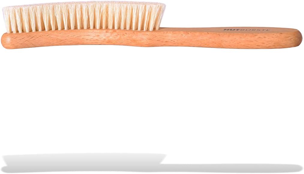 Valentino Garemi Traditional Hat Cleaning Brush | Remove Dust, Dry Stains, Rain Spots, Sweat Marks, Pet or Human Hair | Genuine Boar Hair Made in Germany (White Bristles)