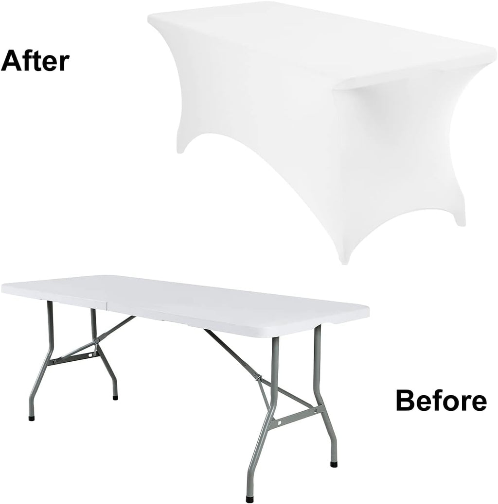 2Pack Spandex Waterproof Table Covers 6ft，Spandex 6ft Waterproof Table Cover for Party,Wedding, Banquet, and Events(White)