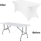 2Pack Spandex Waterproof Table Covers 6ft，Spandex 6ft Waterproof Table Cover for Party,Wedding, Banquet, and Events(White)