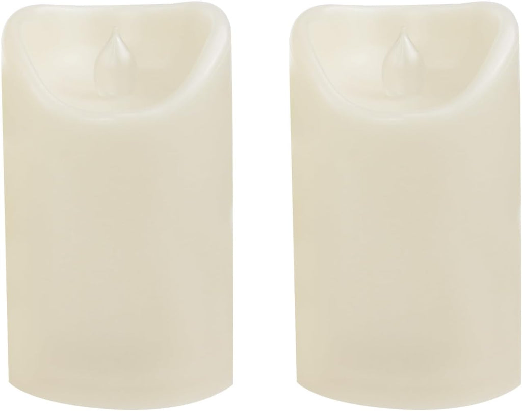 Waterproof Outdoor Battery Operated Flameless Candles with Auto Timer Flickering Plastic Resin Electric LED Pillar Lights for Lantern Patio Garden Wedding Party Decorations 3x5 Inches Ivory 2 Pack