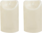 Waterproof Outdoor Battery Operated Flameless Candles with Auto Timer Flickering Plastic Resin Electric LED Pillar Lights for Lantern Patio Garden Wedding Party Decorations 3x5 Inches Ivory 2 Pack