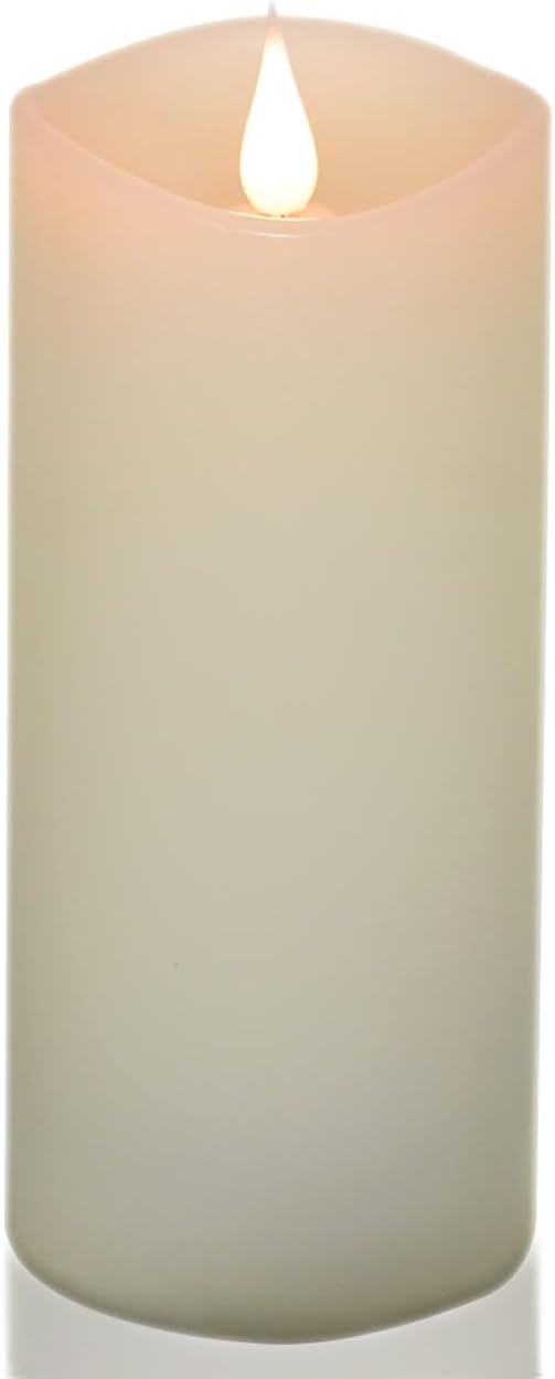 Flickering Flameless Candle, Real Wax LED Pillar Candle with 3D Moving Flame, Battery Operated, Built-in Timer, Ivory, Unscented, Safe for Home Décor, and Holidays 3" x 7.12"