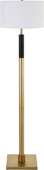 Henn&Hart Two-Tone Floor Lamp with Fabric Shade in Brass/Black/White, for Home, Living Room, Bedroom, Entertainment Room, Office, Kitchen, Dining