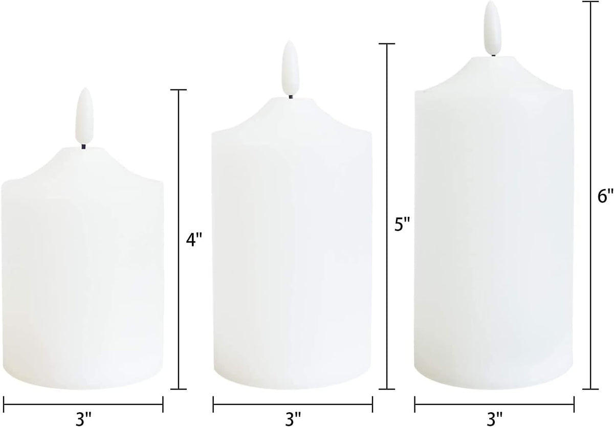 GenSwin Waterproof Flameless Flickering LED Candles with Remote & Timer,Battery Operated Pillar 3D Wick Candles for Indoor Outdoor Lanterns, Won’t melt, Long-Lasting(White, Set of 3)