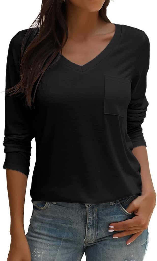 Tobrief Women's Long Sleeve V-Neck Shirts Fall Graphic Tees Loose Casual T-Shirt