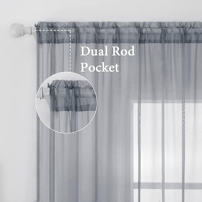 MIULEE 2 Panels Sheer Curtains for Living Room 54X72 Inch Dark Grey | Window - Image 2