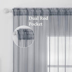MIULEE 2 Panels Sheer Curtains for Living Room 54X72 Inch Dark Grey | Window - Image 2