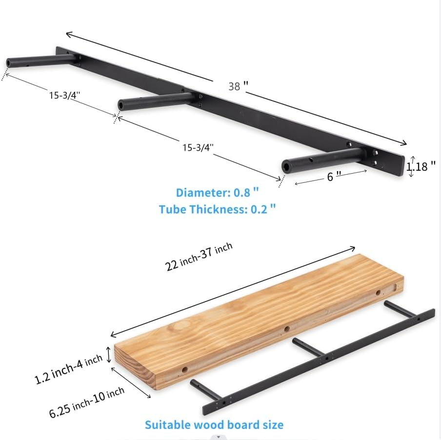 38'' Heavy-Duty Floating Shelf Bracket, Hidden Shelf Bracket for Fireplace Racks and Shelves, if Installed on Studs, max Load of 210 pounds, 38 inches (with Ease kit)