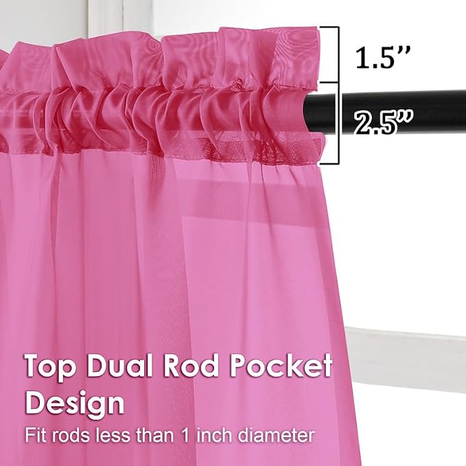 Hot Pink Sheer Curtains 54 Inches Long 2 Panels - Image 3