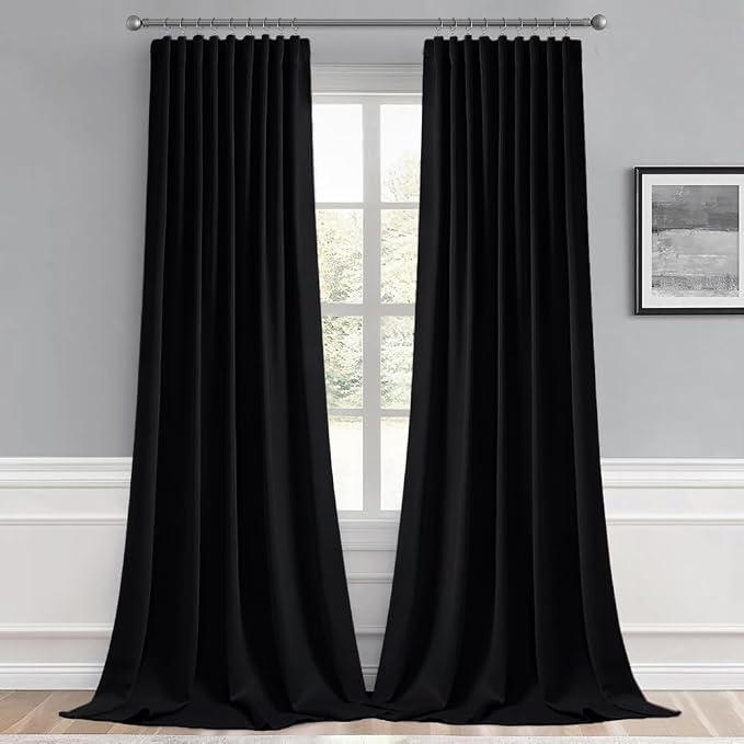 MIULEE 2 Panels Set Black Back Tab Blackout Curtains 52x96 Inch Long | Rod - Image 9