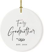 Andaz Press Custom Year Round Ceramic Porcelain Christmas Tree Ornament Keepsake Collectible Godmother Gift, Fairy Godmother Est. 2024, Antique Handdrawn, 1-Pack