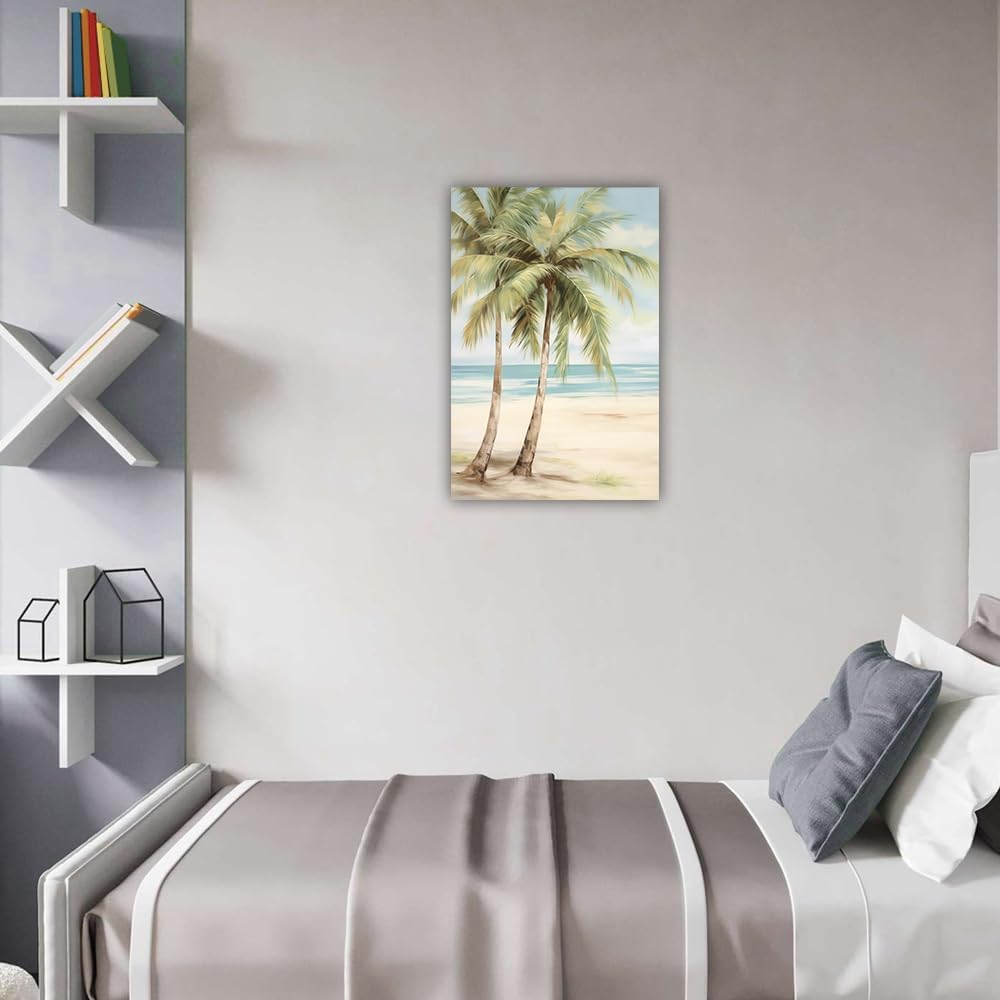 LURENCZH Tropical Beach Canvas Wall Art Seaside Palm Tree Picture Wall Decor Ocean Scenery Painting Prints for Bathroom Decor Framed(Beach-2,16.00" x 24.00")