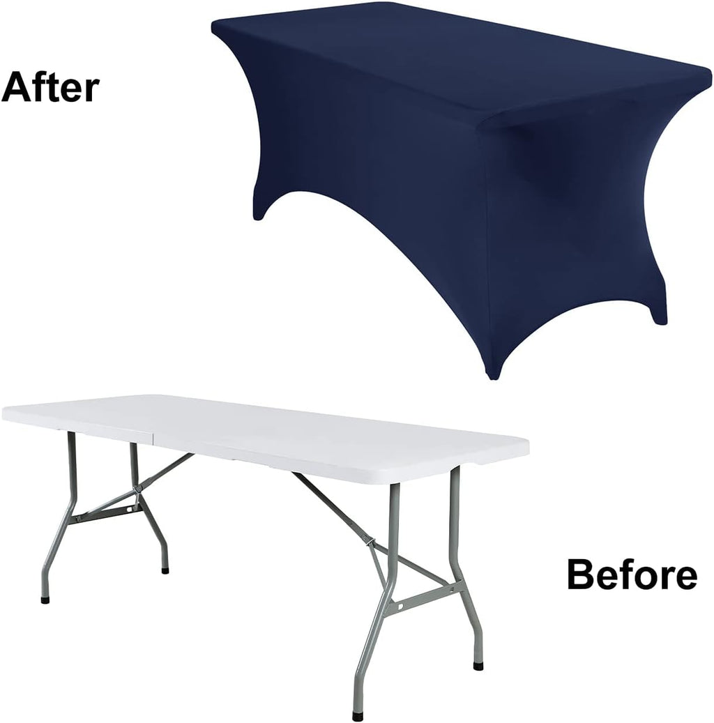 2Pack Spandex Waterproof Table Covers 6ft，Spandex 6ft Waterproof Table Cover for Party,Wedding, Banquet, and Events(Navy)