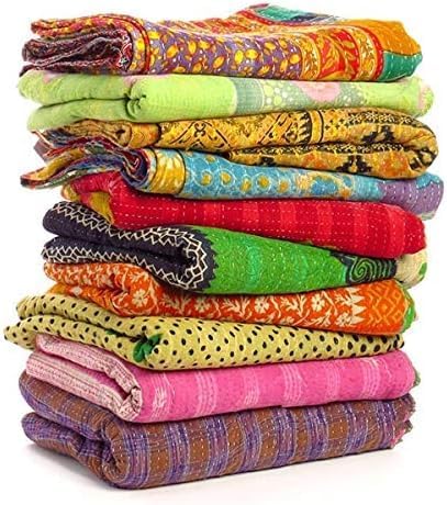Wholesale Mix lot Tribal Kantha Quilts Reversible Vintage Cotton Bedspread Sari Throw Old Assorted Patches Bed Cover Rally (1 Pc)
