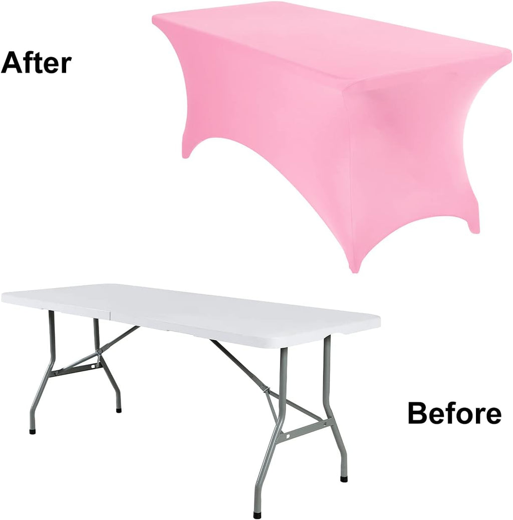 2Pack Spandex Waterproof Table Covers 6ft，Spandex 6ft Waterproof Table Cover for Party,Wedding, Banquet, and Events(Pink)