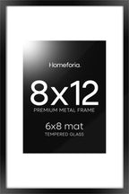Homeforia 8x12 Picture Frame Black, High End Metal 8 x 12 Poster Frames with Mat 6 by 8 for Photo, 12x8 Frame Matted to 6x8 inch Print, 8by12 Wall or Tabletop Frame, Tempered Glass, Wall Kit, Set of 1