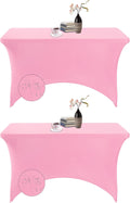 2Pack Spandex Waterproof Table Covers 4ft，Spandex 4ft Waterproof Table Cover for Party,Wedding, Banquet, and Events(Pink)