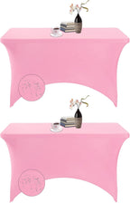 2Pack Spandex Waterproof Table Covers 4ft，Spandex 4ft Waterproof Table Cover for Party,Wedding, Banquet, and Events(Pink)