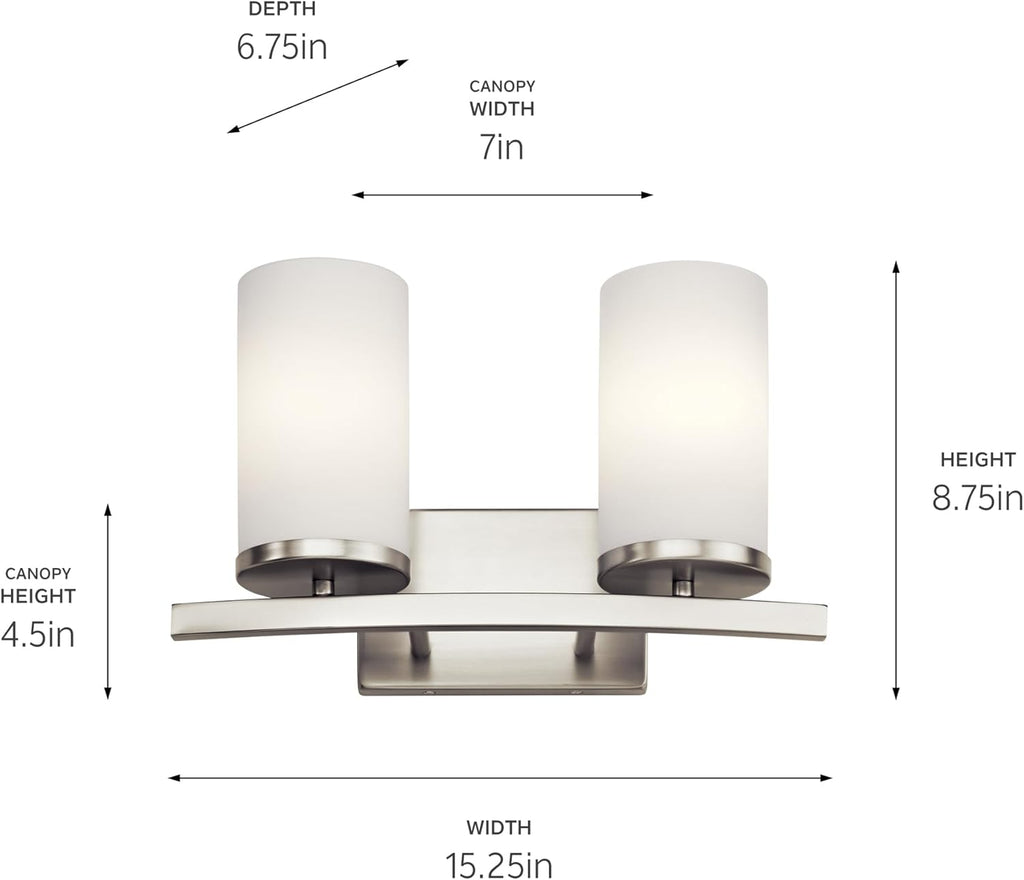 Kichler Crosby 15" 2 Light Vanity Light Satin Etched Cased Opal Brushed Nickel