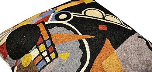 Kandinsky Grand Torre Kiev Pillow Cover Black Abstract Pillowcase Modern Couch Pillowsham Chair Cushions Handembroidered Wool 18x18 Inch