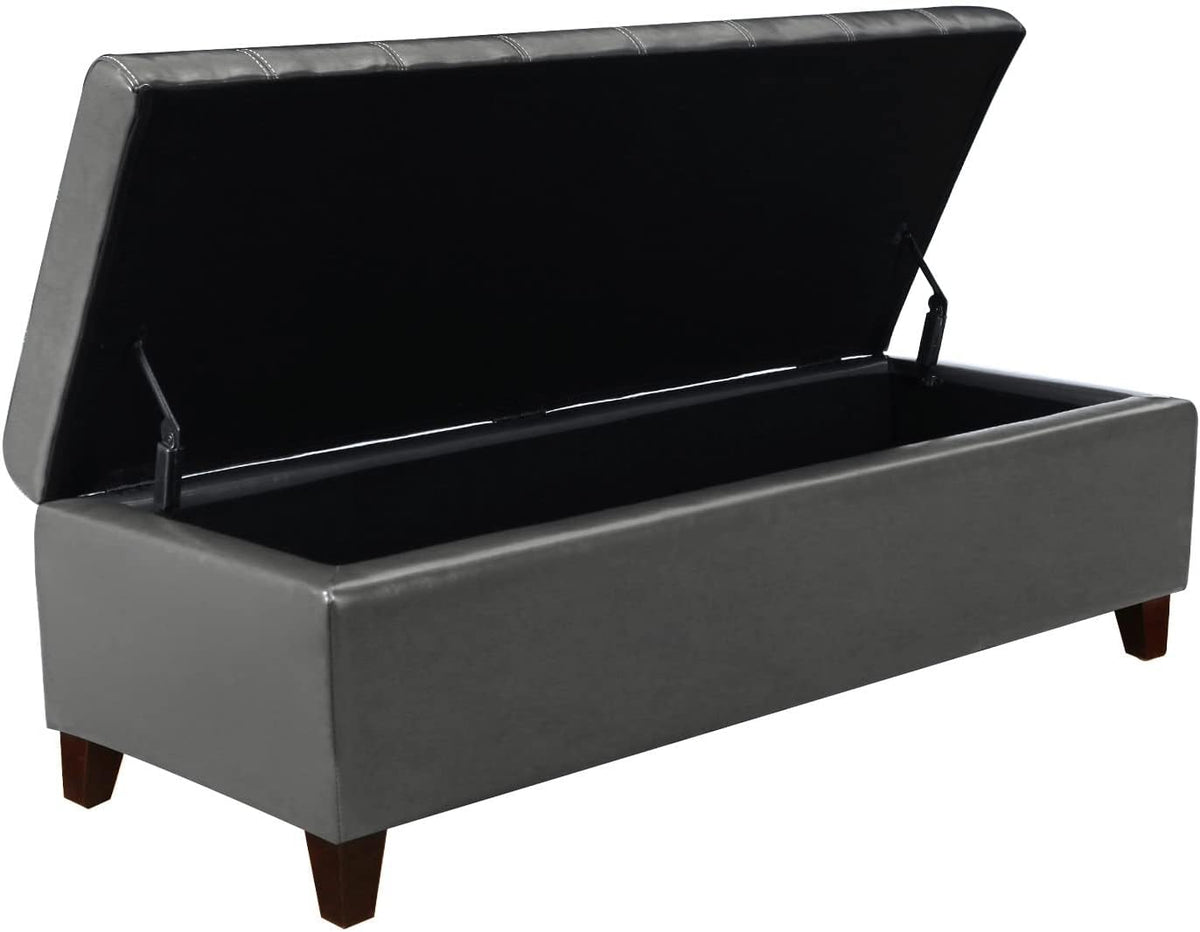 Joveco Storage Ottoman Bench, Tufted Leather 51 Inch Storage Bench for End of Bed Bedroom Living Room (51”, Dark Gray)