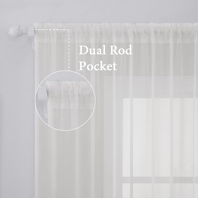 MIULEE 2 Panels Sheer Curtains for Living Room 54 X 63 Inches Ivory | Sheer - Image 2