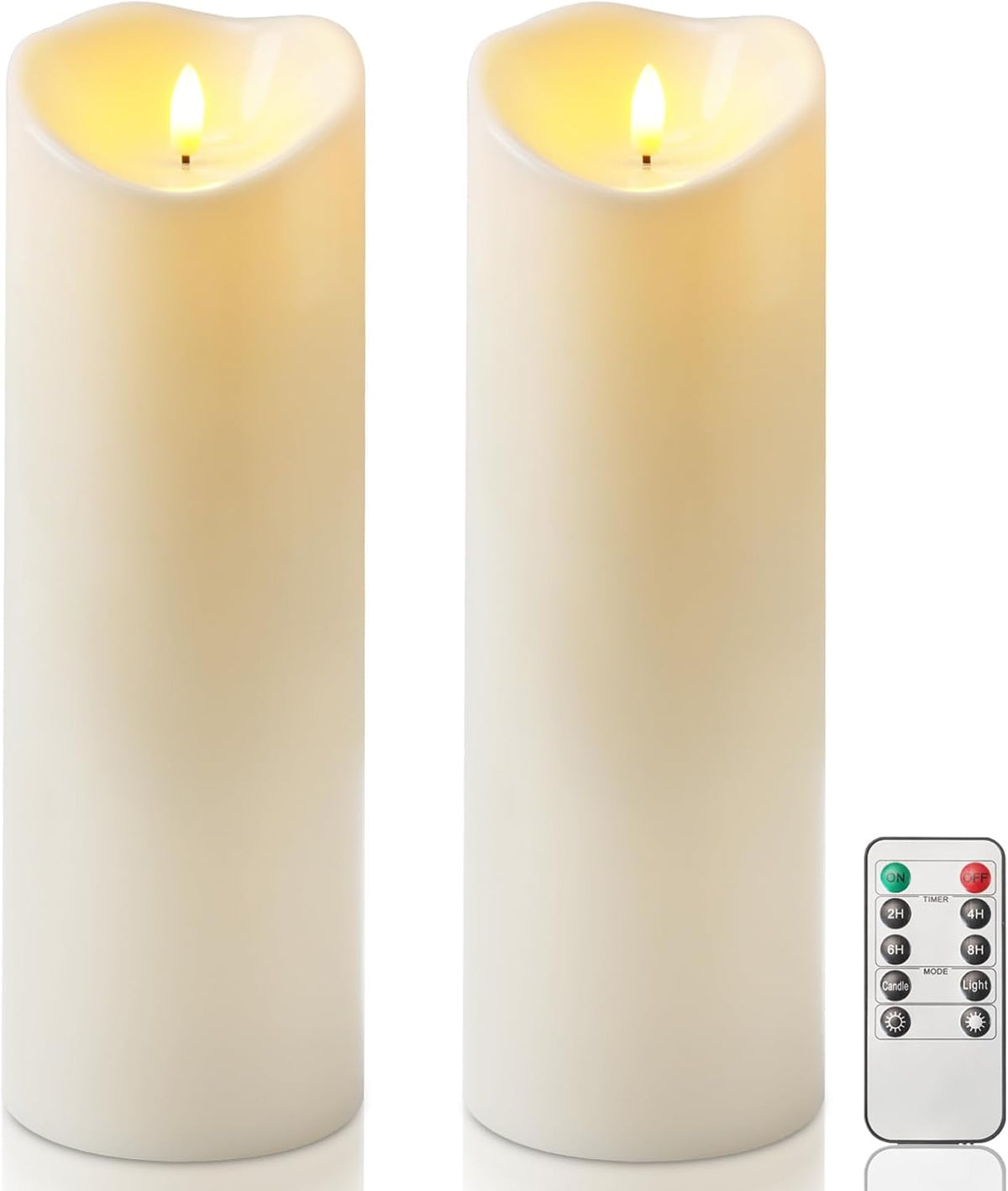 Homemory 4"x12" Outdoor Waterproof Flameless Candles with Timers and Remote Control, Battery Operated Candles, LED Plastic Candles, Ivory White, Set of 2