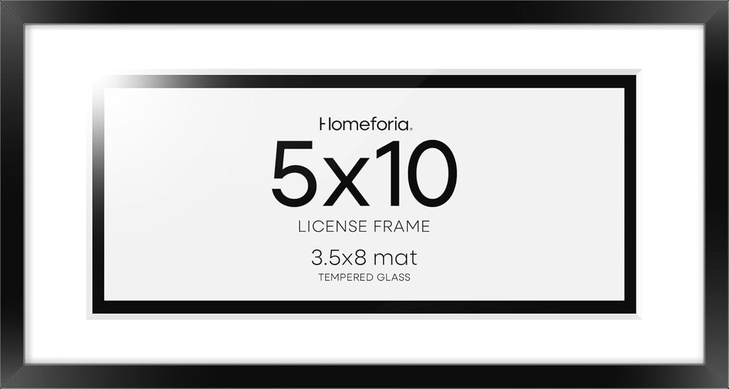 Homeforia 5x10 Business License Frame Black, High End Metal 5 x 10 Document Certificate Frame with Mat 4x9, 5 by 10 Professional License Frames for Wall or Tabletop, Tempered Glass, Wall Kit, Set of 1